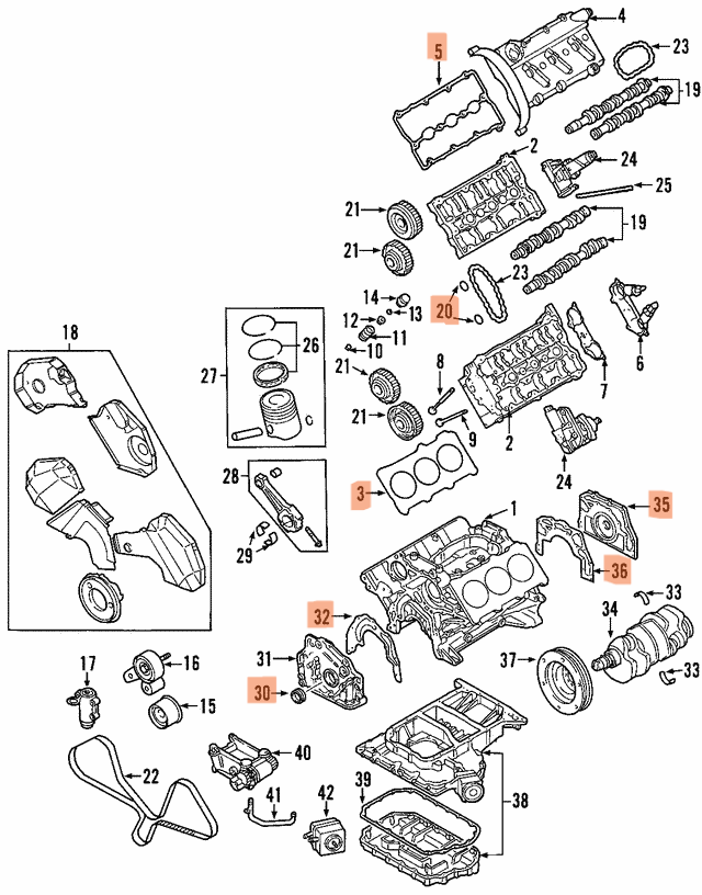 2.7 Engine rebuild gaskets, seals, O-ring kit.  84 pieces