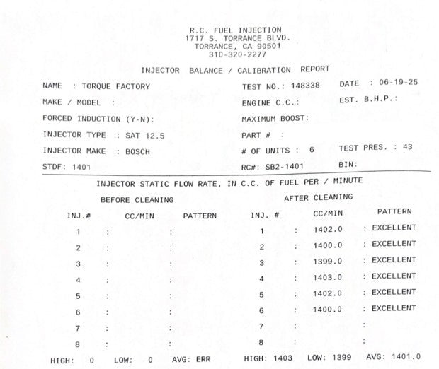 Bosch Motorsport matched 1400cc@3 BAR fuel injectors