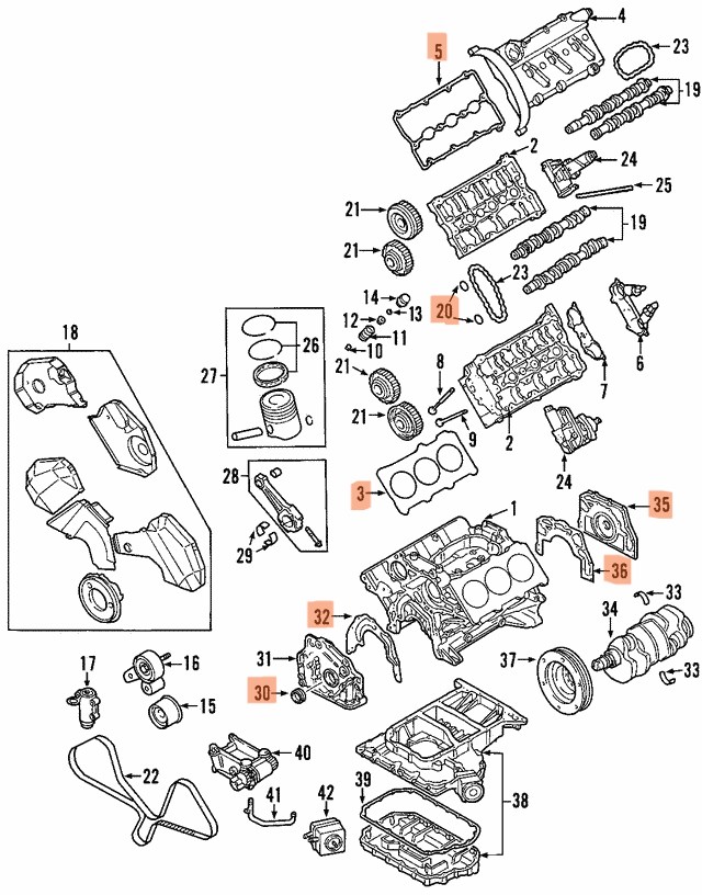 2.7 Engine rebuild gaskets, seals, O-ring kit.  81 pieces