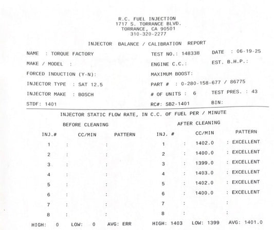 Bosch Motorsport matched 1400cc@3 BAR fuel injectors